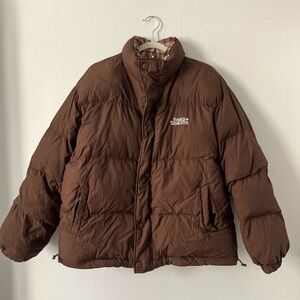 Aelfric Eden Reversible Puffer Coat in brown and plaid